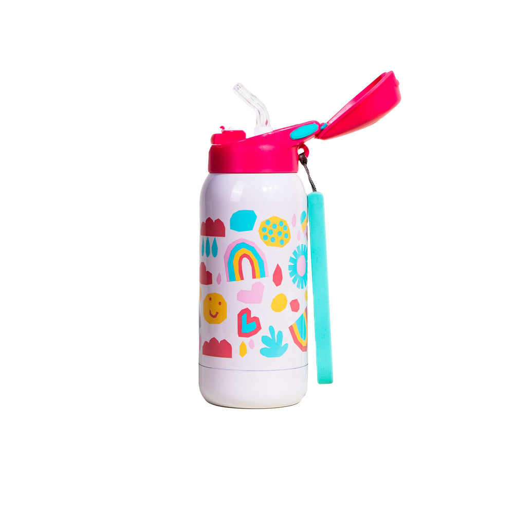 CAMP Kid Water Bottle- Cream Rainbows